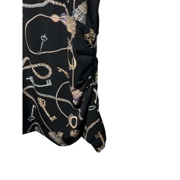 White House Black Market Key Tassel Surplice Top Black Gold XL - Picture 9 of 10